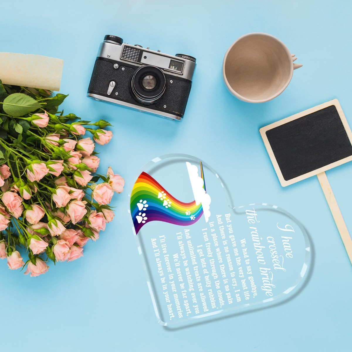 Rainbow Bridge Dog Memorial Gifts Loss of Dog Sympathy Gift Pet Memorial Gifts for Dogs Heart Shape Acrylic Sign Pet Commemoration Acrylic Heart Plaque for Home Farmhouse Office Desktop