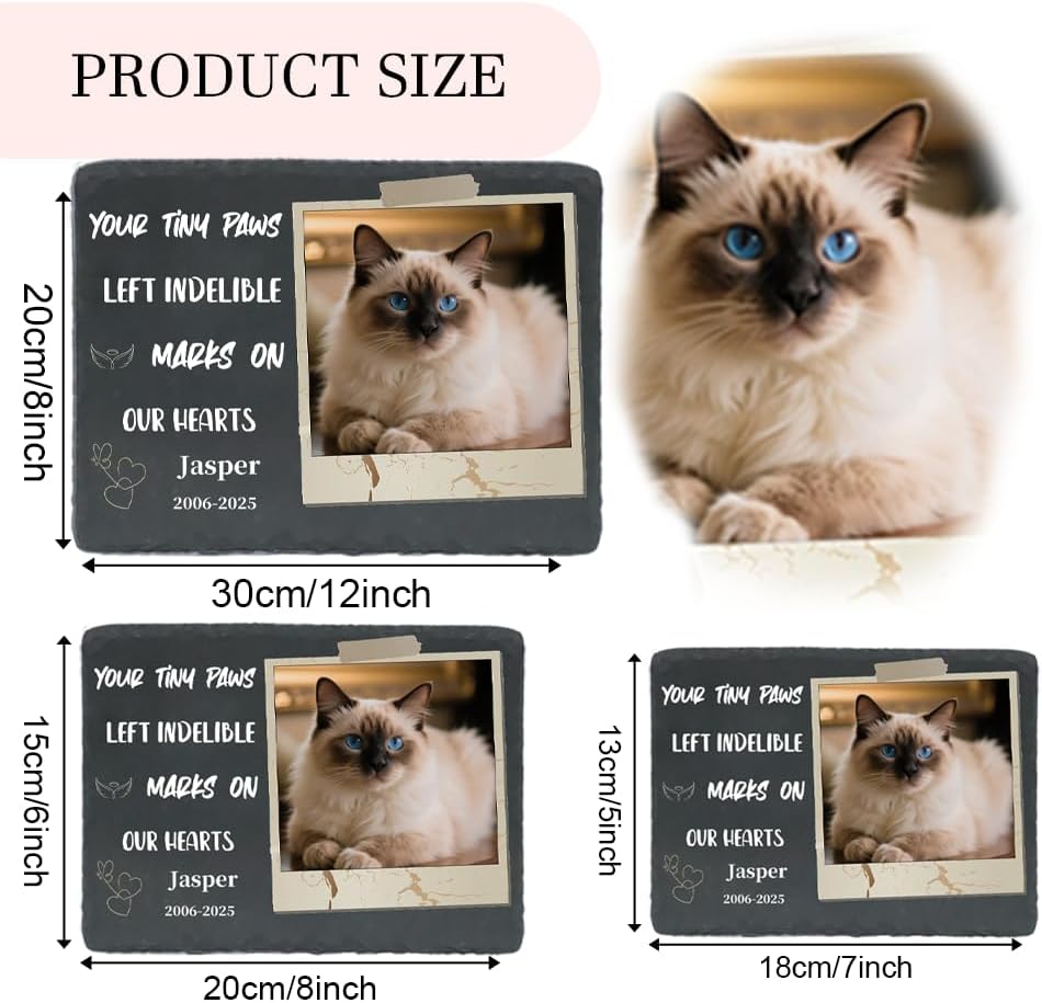 Personalized Pet Memorial Stone - Heart-Shaped Custom Cat Grave Marker with Engraved Name & Photo - Pest Grave Stone for Remembrance Dog/Cat Passing Away Sympathy Gifts (Style M)