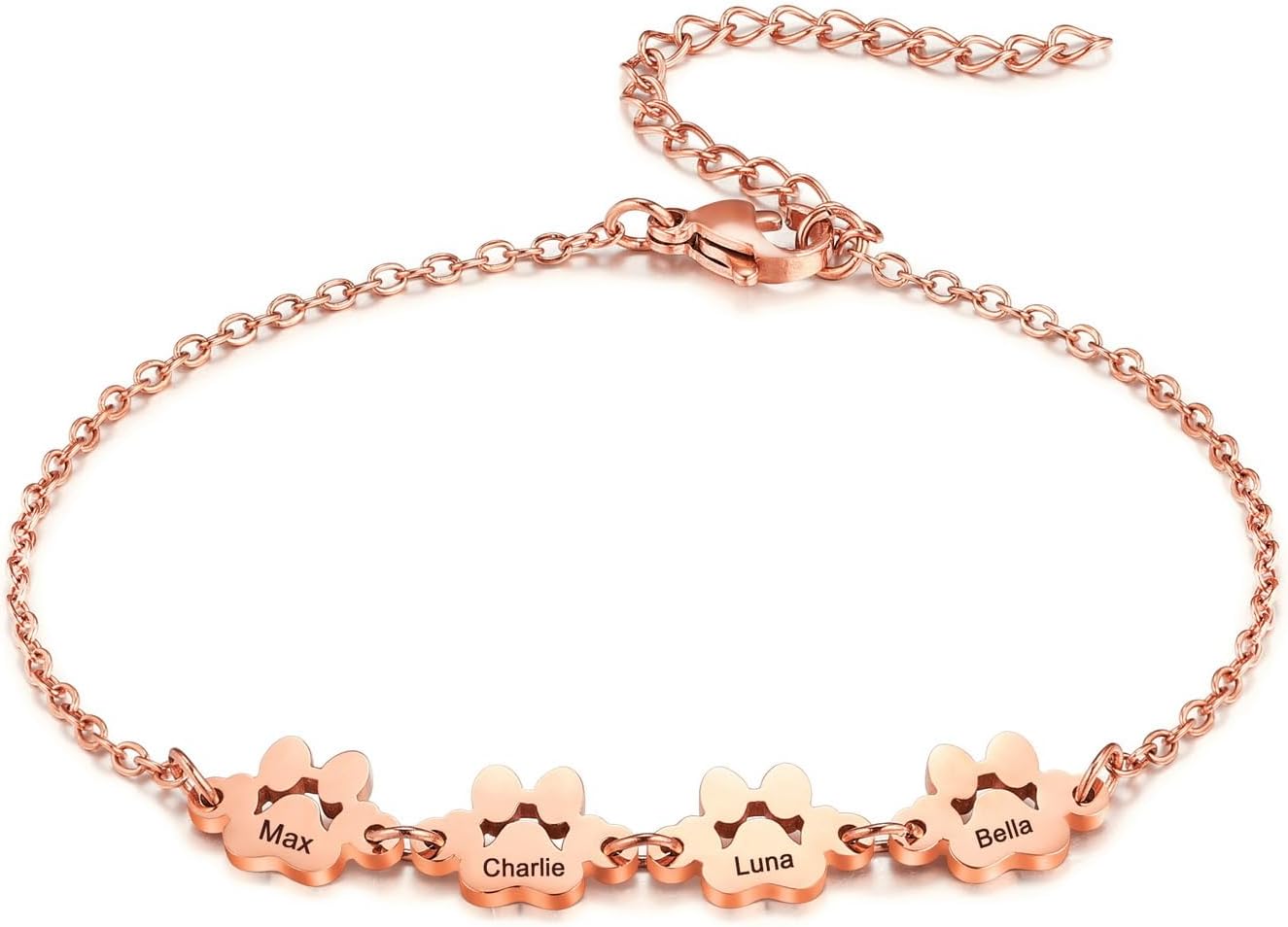 MeMeDIY Personalized Paw Print Bracelet for Women Engraved 1-5 Names Dog Cat Pet Paw Bracelet Adjustable Chain Dog Jewelry Memorial Gifts for Pet Lovers