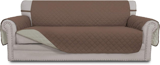 Easy-Going 4 Seater Sofa Slipcover Reversible Sofa Cover Water Resistant Couch Cover with Foam Sticks Elastic Straps Furniture Protector for Pets Children Dog Cat (XX-Large, Brown/Beige)