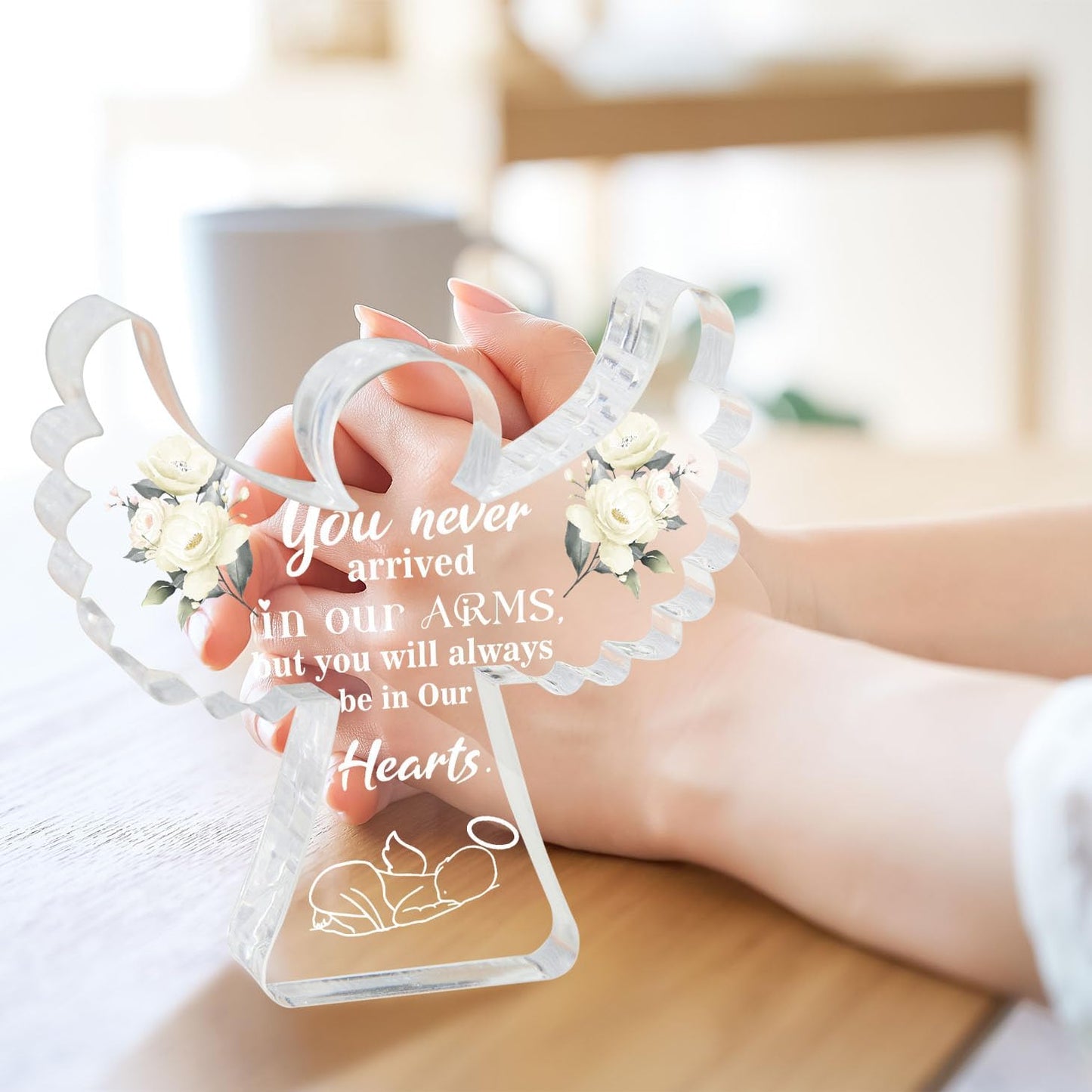 Xendelow Angel Acrylic Memorial Sign, 4x4 inches, Sympathy Gift for Mothers Grieving Loss of Baby, Sentimental Angel Design