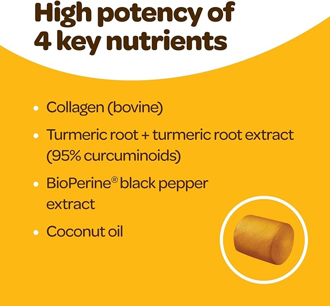 Turmeric for Dogs Soft Chews | Hip and Joint Chews for Dogs Comfort & Mobility with Collagen for Dogs | Dog Joint Supplement for All Ages Breeds & Sizes | NASC Certified & Made in The USA | 60 Chews