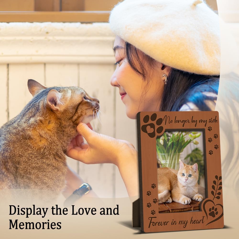 Cat Memorial Photo Frames Dog and Cat Loss Remembrance Gift Sympathy Keepsake for Pet Lovers Condolence Present for Pet Owner No Longer by my Side Forever in my Heart Picture Frames 4x6 Photo - YY001
