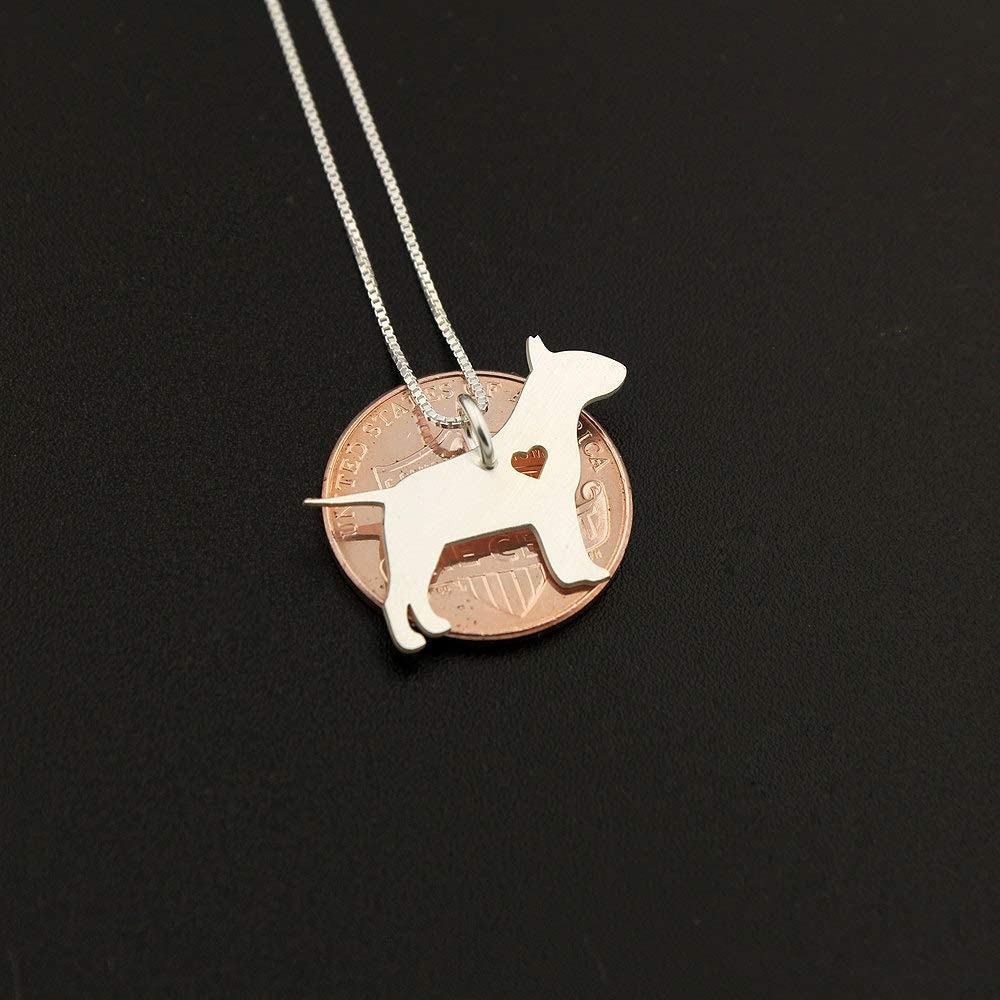 Bull Terrier necklace sterling silver dog breeds pendant w/Heart - Love Pet Jewelry Italian chain Women Best Cute Gift, Memorial Gift Engravable