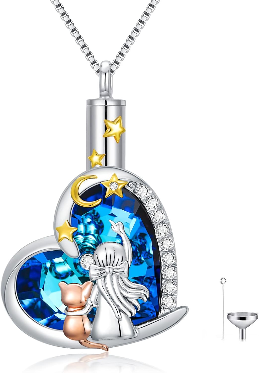 Sterling Silver Pet Urn Necklace for Ashes - Memorial Keepsake for Dog, Cat Pet