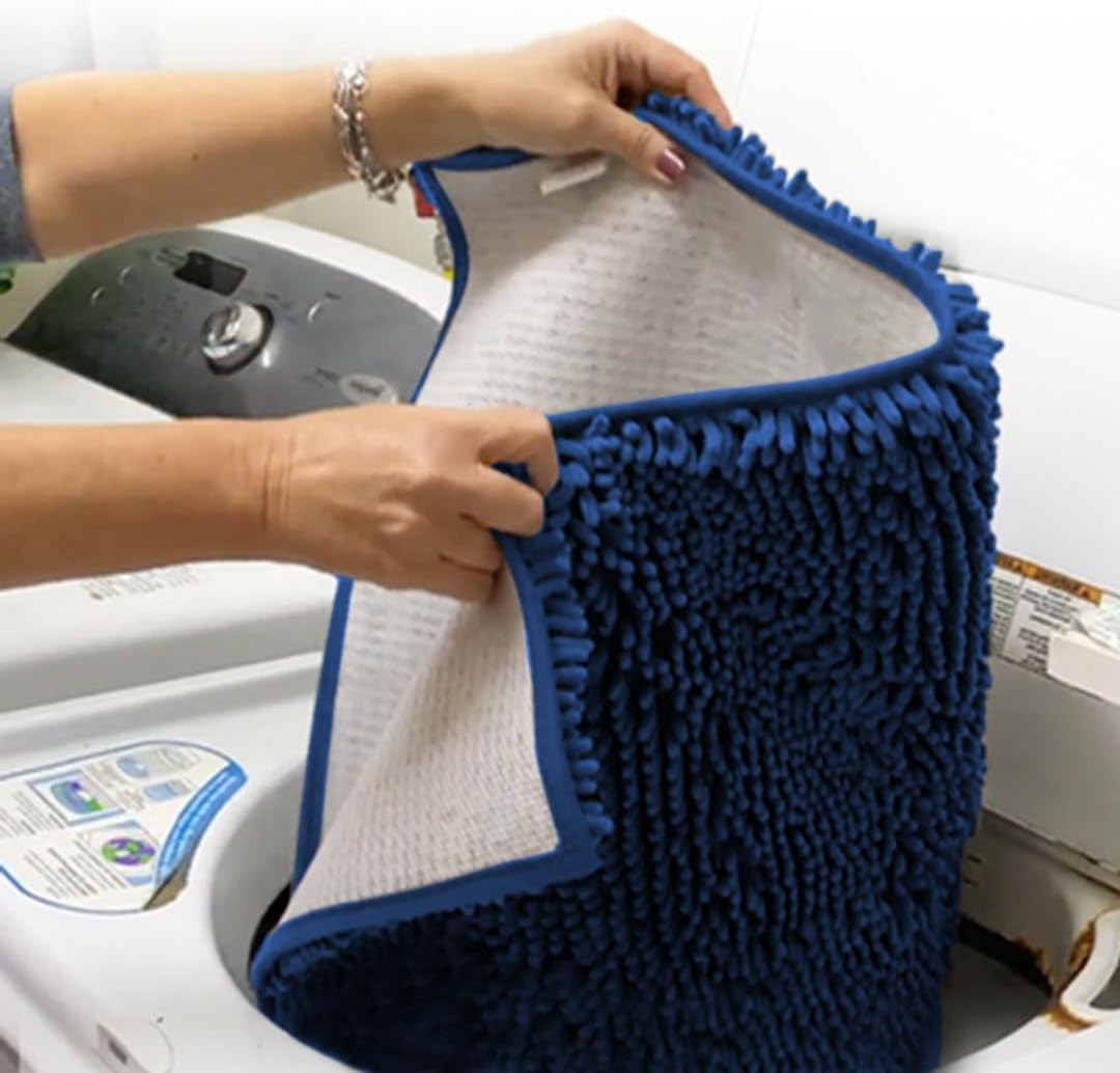 Muddy Mat® AS-SEEN-ON-TV Highly Absorbent Microfiber Dog Door Mat and Pet Rug, Non Slip Thick Washable Area and Bath Mat Soft Chenille for Kitchen Bathroom Bedroom and Indoor - Navy Blue XXL 60"X48"