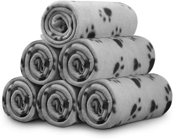 Comsmart Dog Blankets for Small Dogs, 6 Pack Puppy Blanket Cute Paw Print Pet Blanket for Dog, Puppy, Cat, Kitten, 24x28 inches, Grey