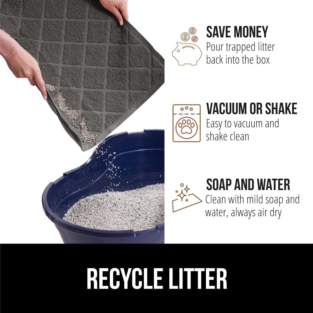 GORILLA GRIP Cat Litter Box Mat, 47x35, Water Resistant, US Designed Kitty Litter Trapping Mats, Easy to Clean, Scatter Control, Less Mess and Clean Floors, Kitten Supplies for Indoor Cats, Dark Gray