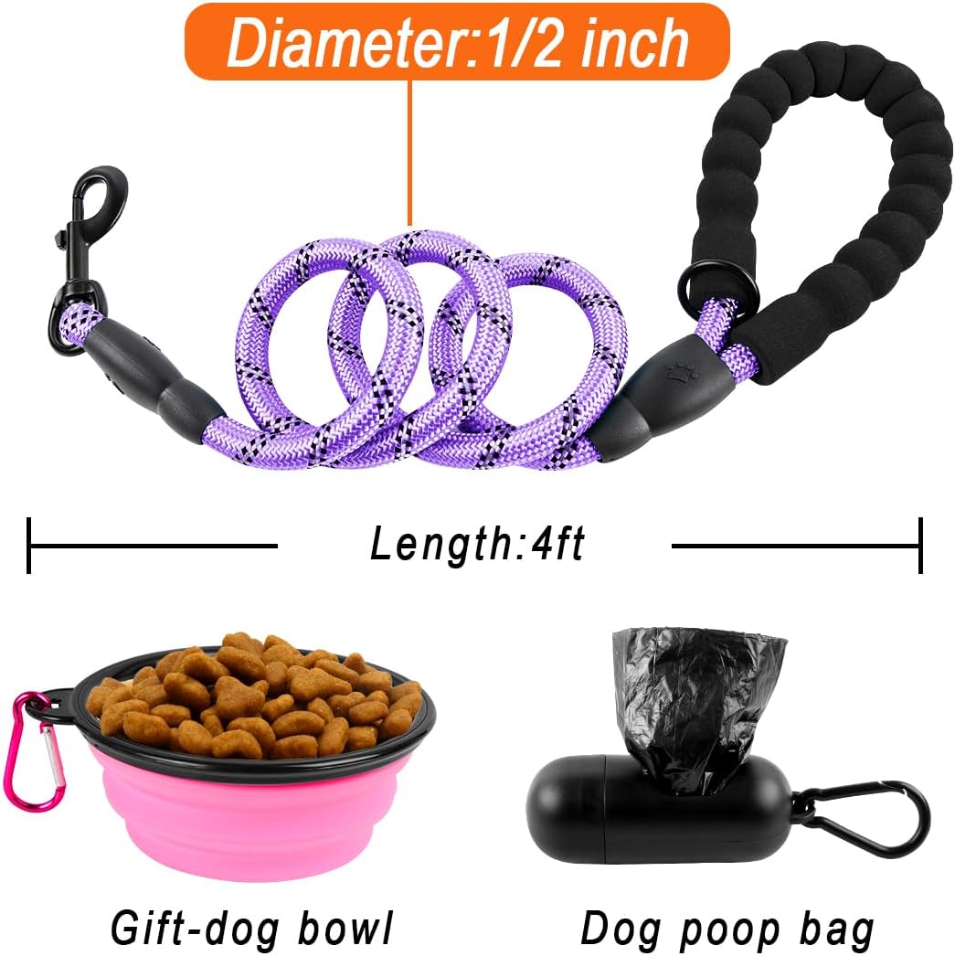 BARKBAY Dog Leashes for Large Dogs Heavy Duty Dog Leash 4/5/6 FT with Comfortable Padded Handle and Highly Reflective Threads for Medium Large Dogs Walking Training Running (4FT-1/2,Violet Purple)