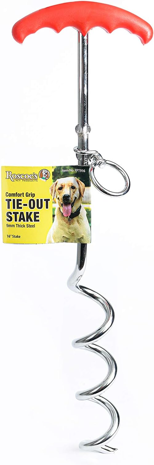 Roscoe's Pet Products Comfort Grip Tie Out Stake for Dogs. 4 (9mm, 16 inch)