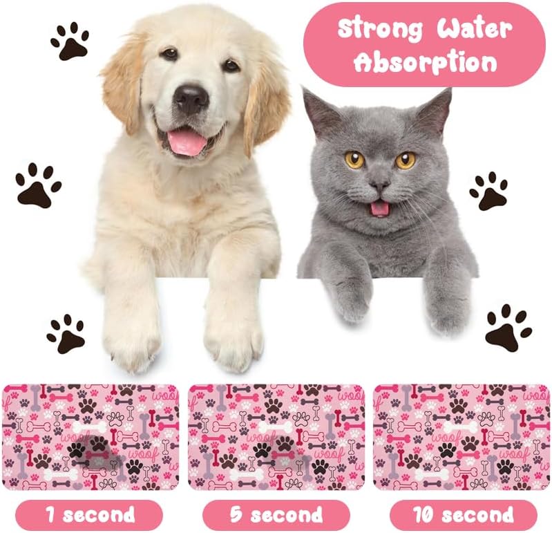 Dog Food Mats for Floors Waterproof, Pet Water Bowl Mats Pet Feeding Absorbent Placemats Pink 12 * 20 inch