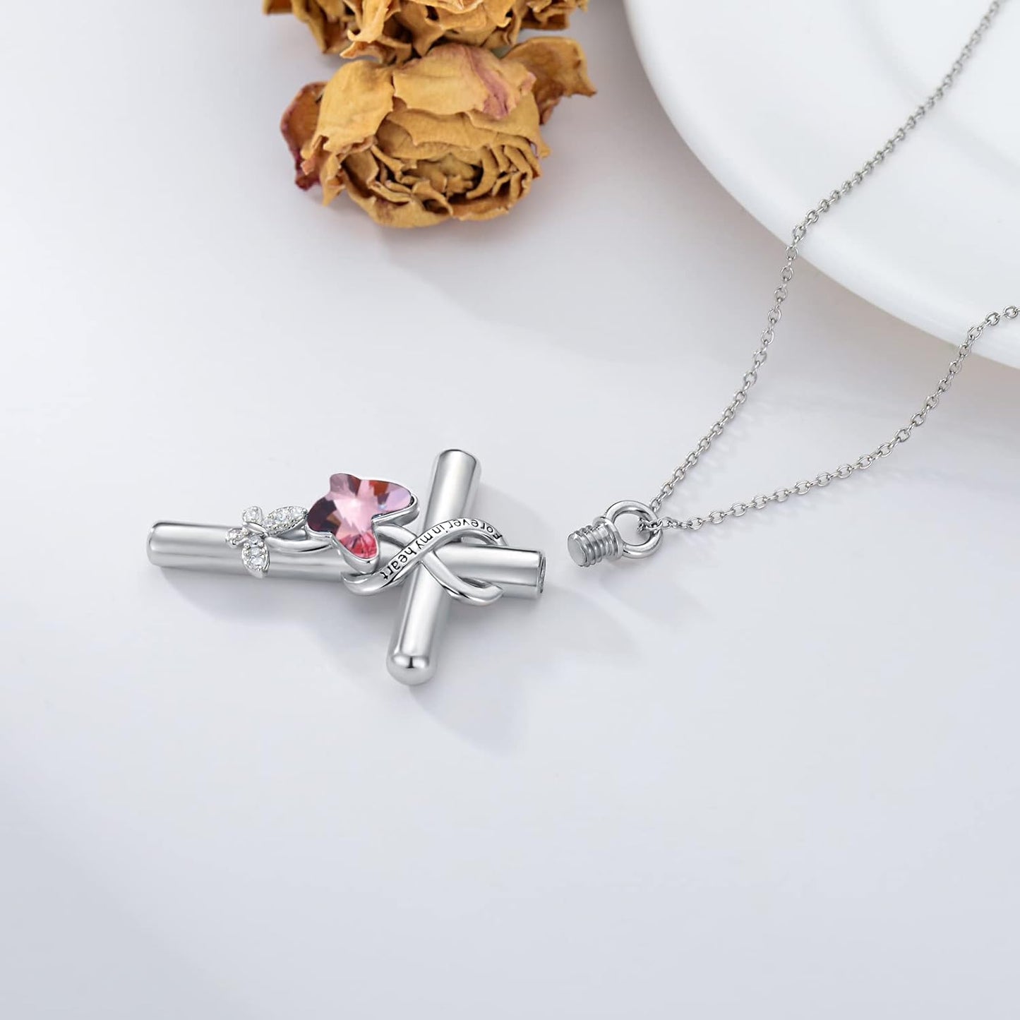 Cross Urn Necklace for Ashes 925 Sterling Silver Cremation Jewelry with Funnel Filler Kit Ashes Necklace for Human Women Girl Pets