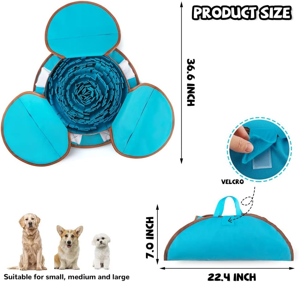 AWOOF Pet Snuffle Mat for Dogs, Interactive Feed Game for Boredom, Encourages Natural Foraging Skills for Cats Dogs Bowl Travel Use, Dog Treat Dispenser Indoor Outdoor Stress Relief (Blue)