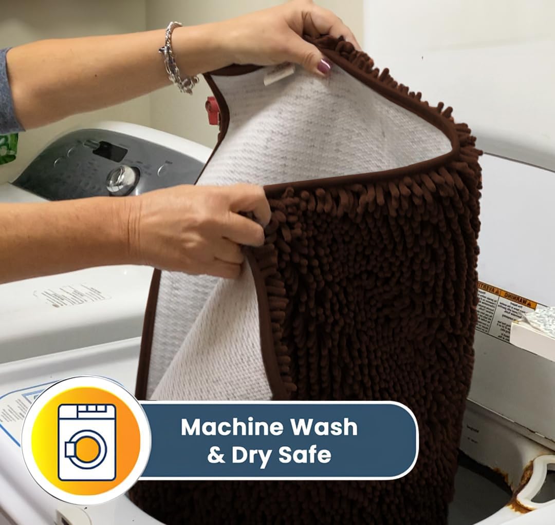 Muddy Mat® Original Dog Door Mat for Muddy Paws, Super Absorbent Microfiber, Non-Slip Washable Pet Rug, Quick Dry Chenille Entryway Carpet, Machine Washable Indoor Outdoor mat, Brown 24"x96"