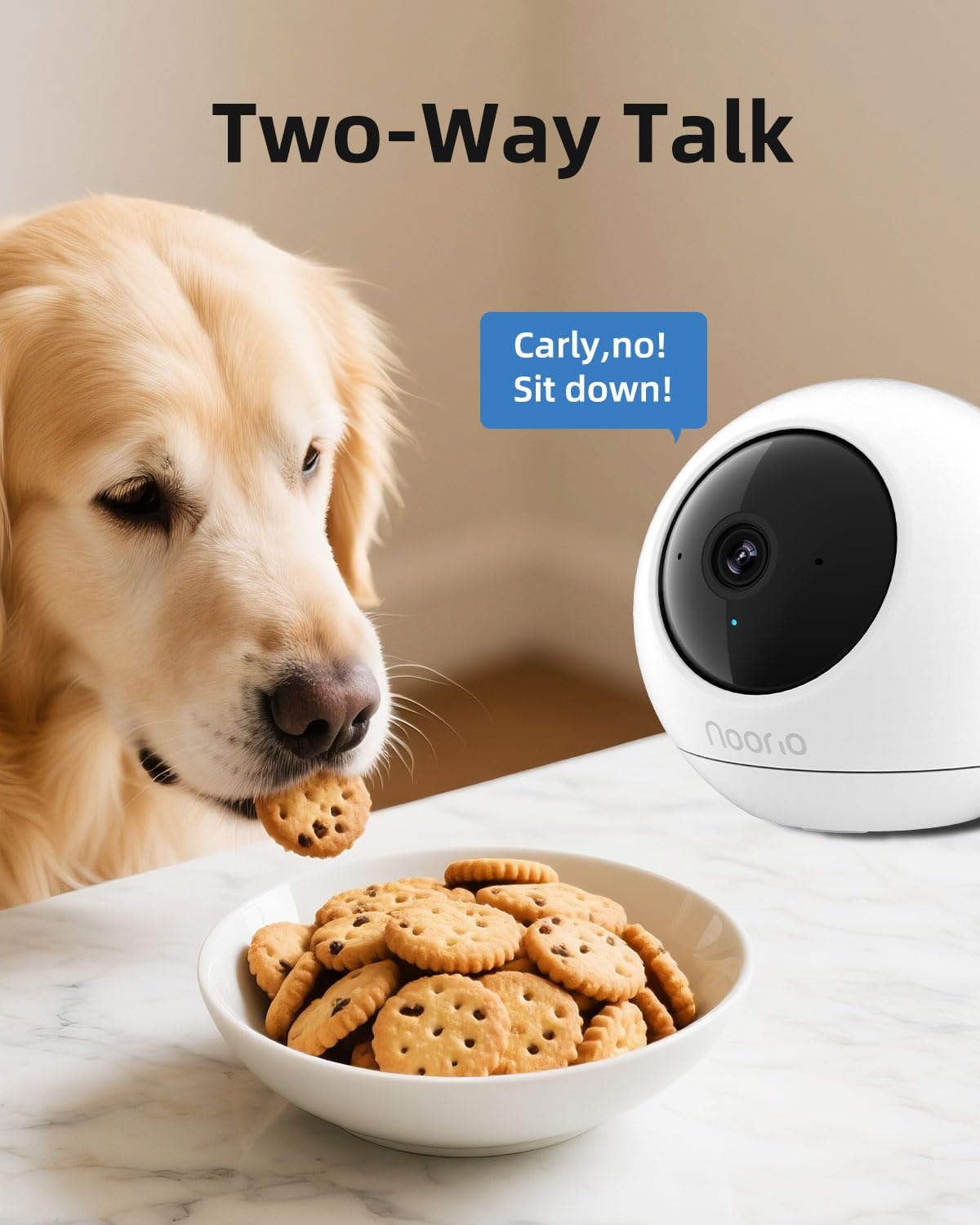 Noorio 2K Indoor Security Camera with 5GHz WiFi - 360° Pan Tilt Pet Camera for Dogs & Cats, Dog Monitor with Speaker, No Subscription Needed, Alexa Compatible, Motion Tracking, Night Vision-Model T110