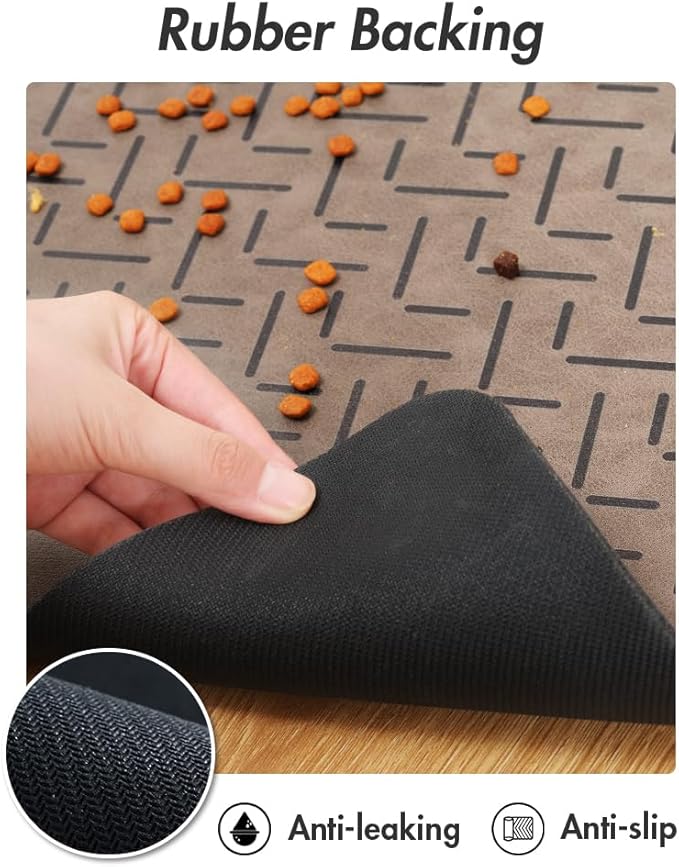 MontVoo-Absorbent Pet Feeding Mat-No Stains Quick Dry Dog Mat for Food and Water Bowl-Rubber Backing Dispenser Mat Accessories Supplies-Dog Bowl Messy Drinkers,Brown