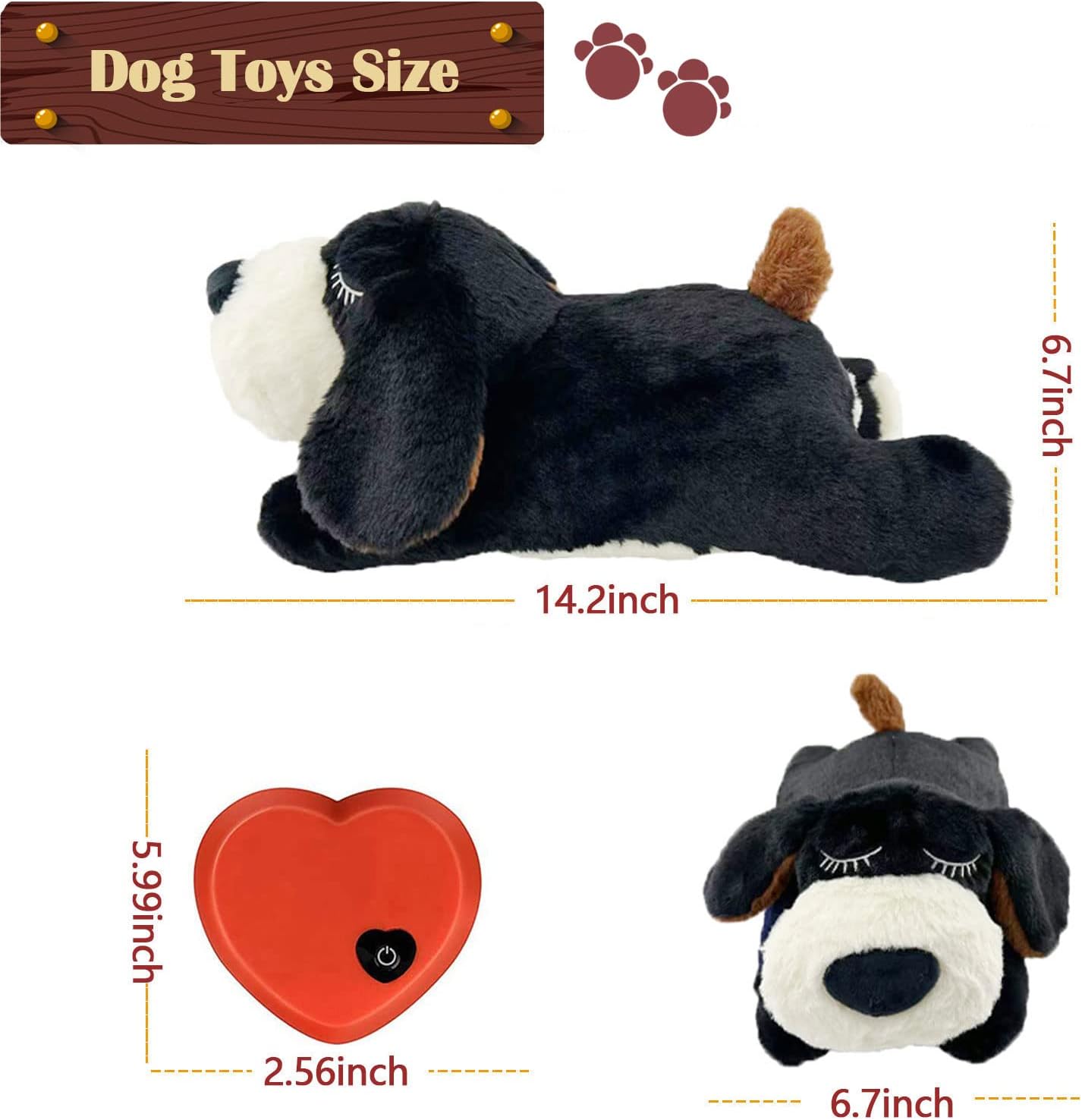 Heartbeat Puppy Toy, Puppy Sleep Aid Toy, Small Dog Training Toys for Separation Anxiety Relief, Pets Plush Toys for Dogs Cats (Black)