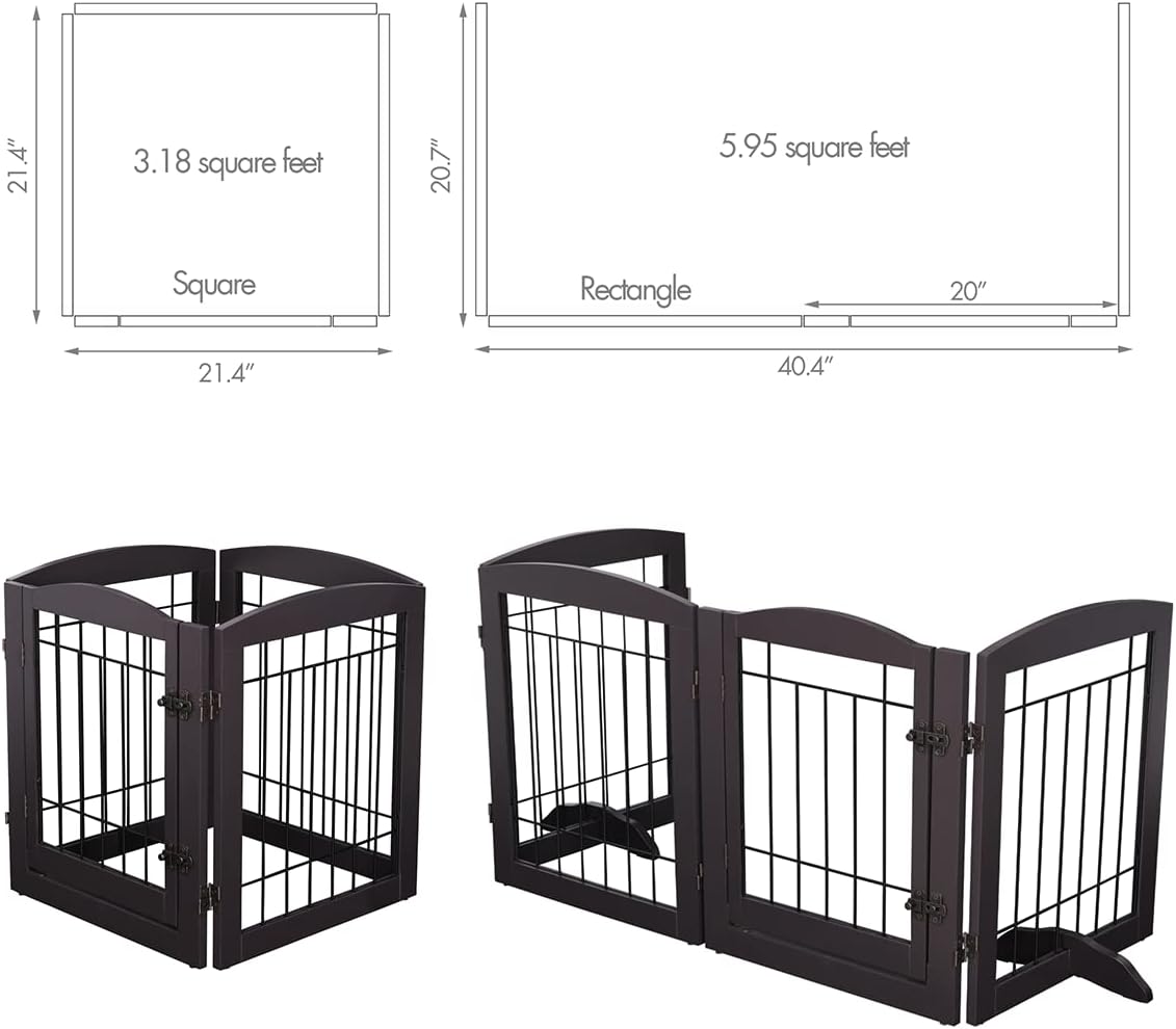 PAWLAND Freestanding Dog gate with Walk Through Door, Dog Gates for Doorways, The House, Stairs, 80" Wide Pet Puppy Safety Fence with Support Feet, 4 Panels, Espresso