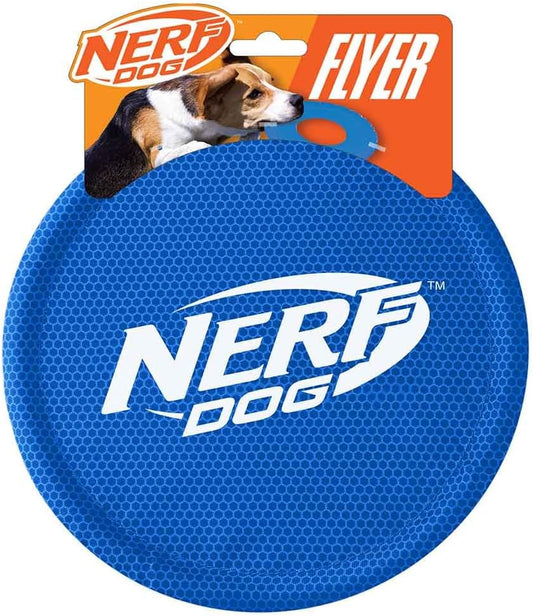 Nerf Dog Nylon Flyer Dog Toy, Flying Disc, Lightweight, Durable and Water Resistant, Great for Beach and Pool, 9 inch diameter, for Medium/Large Breeds, Single Unit, Blue