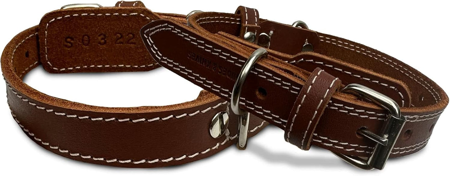 Hides & Knives Leather Dog Collar with Reinforced Hardware, Heavy Duty Dog Collars for All Breeds, Made of Top Grain Genuine Leather That is Soft & Durable (Brown, SM)