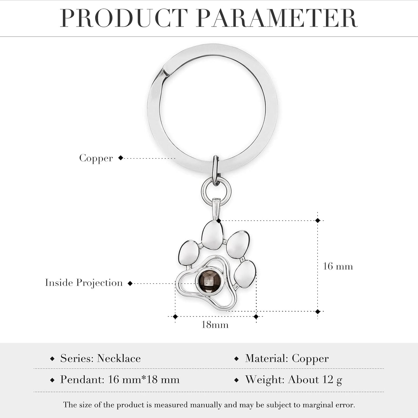 OPALSTOCK Personalized Pet Photo Necklace, Custom Photo Charm Projection Necklace Dog Cat Paw Pendant Pet Memorial Jewelry