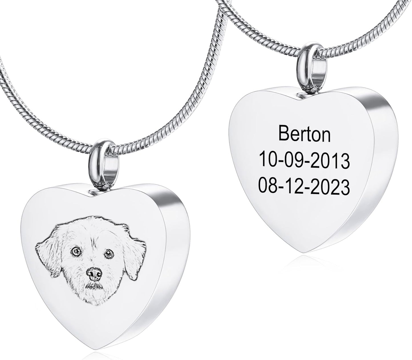 MeMeDIY Personalized Heart Paw Print Ashes Urn Pendant Necklace Custom Name/Photo/Date for Women Men Pet Lover Stainless Steel Memorial Dog Cat Pet Keepsake with Funnel Fill Kit Angel Wing