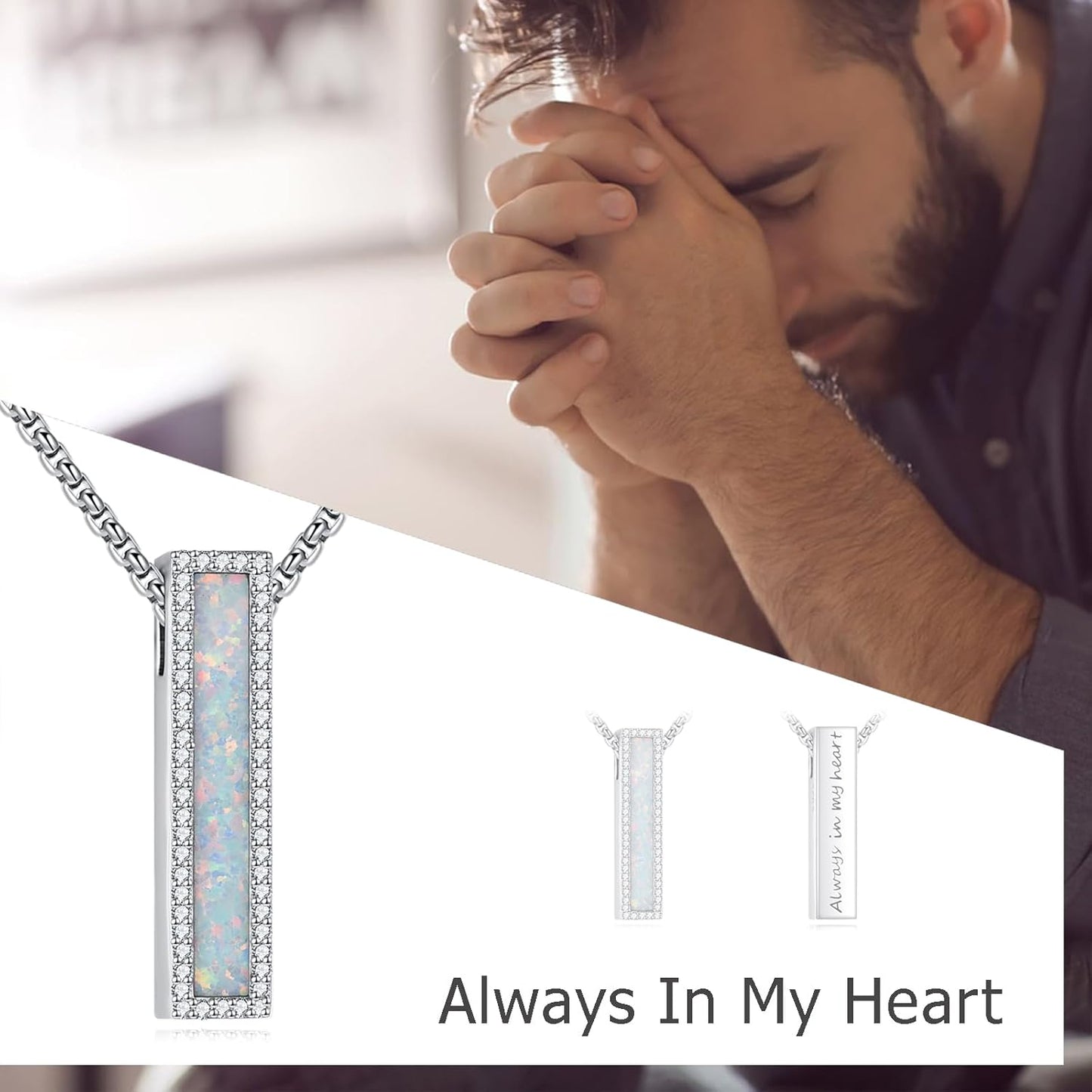 Urn Necklaces for Ashes Sterling Silver 3D Vertical Bar Memorial Pendant for Loved Ones Keepsake Cremation Jewelry Gifts for Women Men