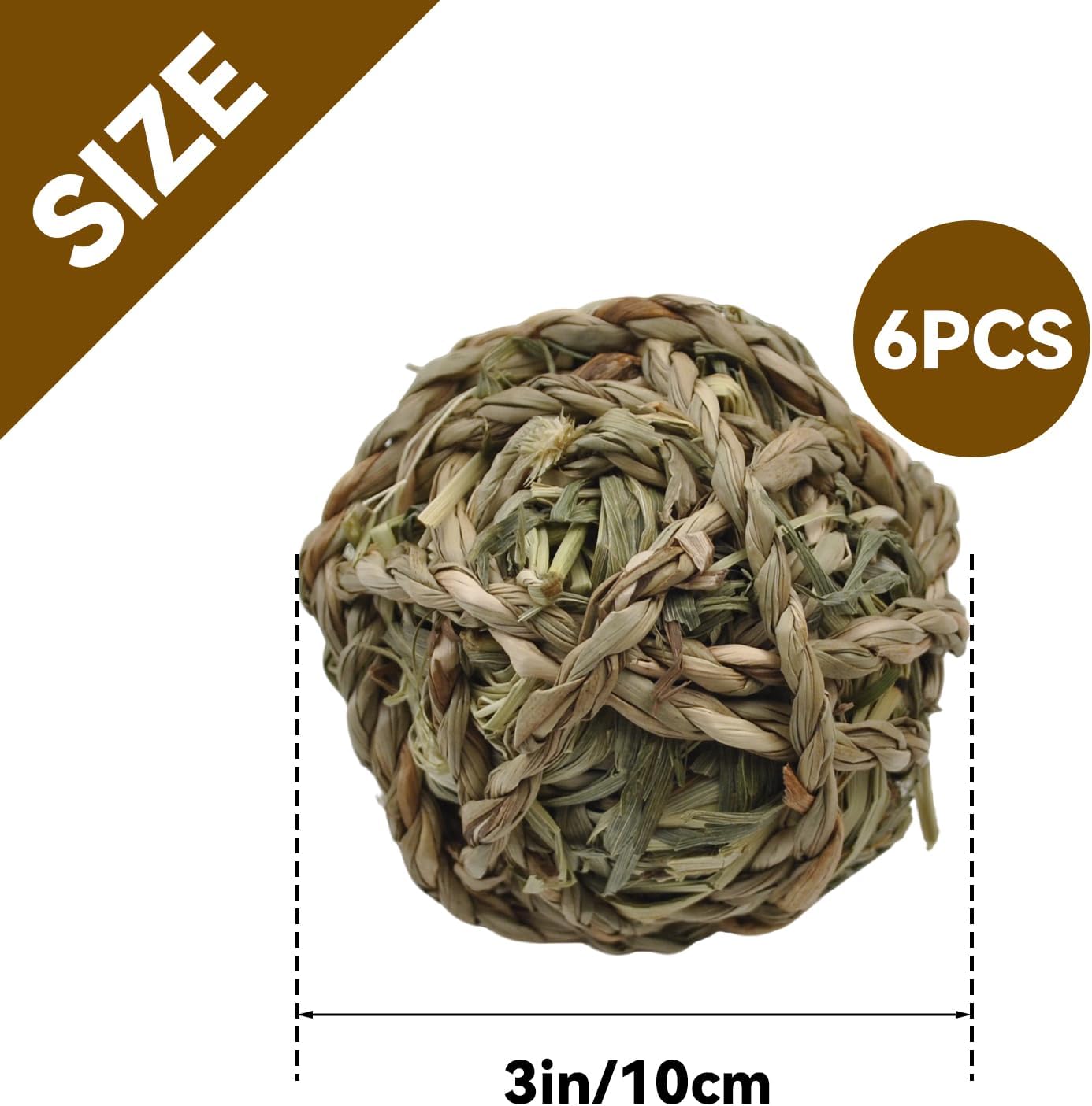 kathson 6 Pcs Rabbit Chew Grass Balls,Bunny Grass Toy Handmade Timothy Hay Ball Small Animal Treats Teeth Grinding Chews for Rabbits Chinchillas Guinea Pigs Hamsters Mice Gerbils