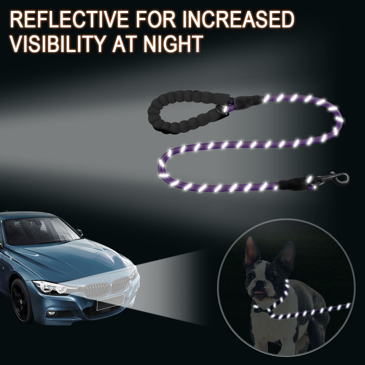 BARKBAY Dog Leashes for Large Dogs Heavy Duty Dog Leash 4/5/6 FT with Comfortable Padded Handle and Highly Reflective Threads for Medium Large Dogs Walking Training Running (4FT-1/2'',Purple)