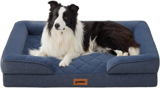 Orthopedic Dog Bed for Large Sized Dogs, Washable Large Dog Beds with Bolsters, Memory Foam Pet Sofa Bed with Removable Waterproof Cover & Nonskid Bottom, Navy Blue
