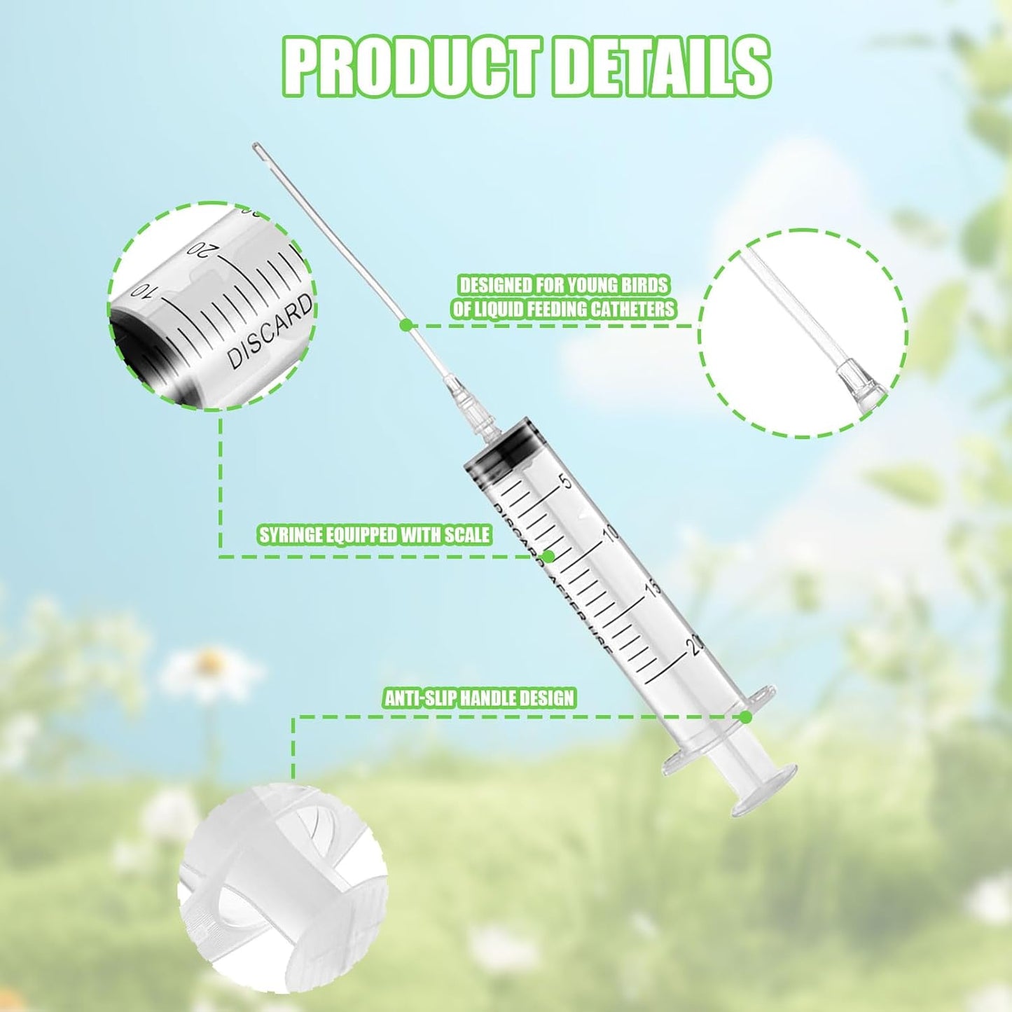 Baby Bird Feeding Syringe Set, Pet Parrot Milk Feeding Syringe with Tubes, Parrot Feeding Tubes Measuring Tools for Feeding Pets Scientific Industrial Labs (20ml)
