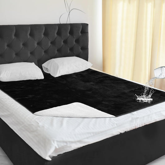 Love Black Waterproof Bed Blanket, Throw Size S 40'' x 60'' Double Side Leakproof Reversible Sherpa Flannel Fleece 3 Layer Lightweight Blanket, Absorbs 25oz
