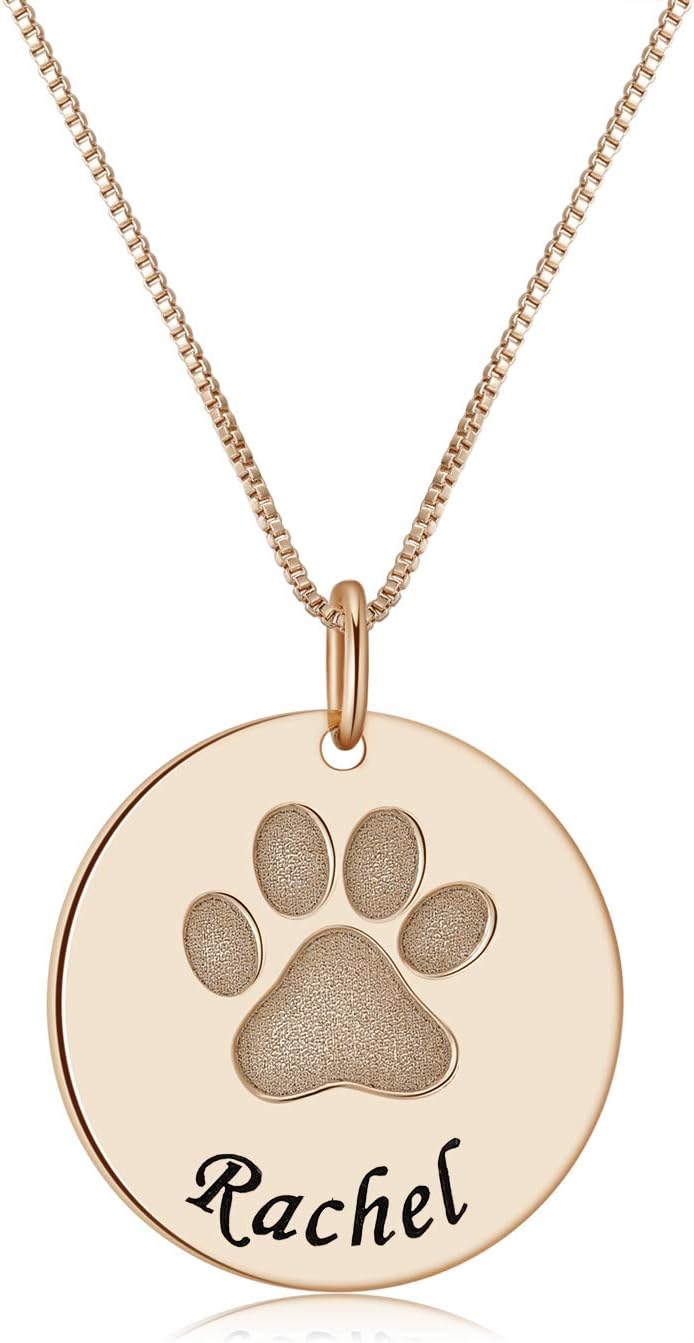 Customized Paw Print Necklace Personalized Pet Name Necklace Custom Engraved Dog Cat Paw Pendant Necklace Pet Memorial Gift for Pet Lovers