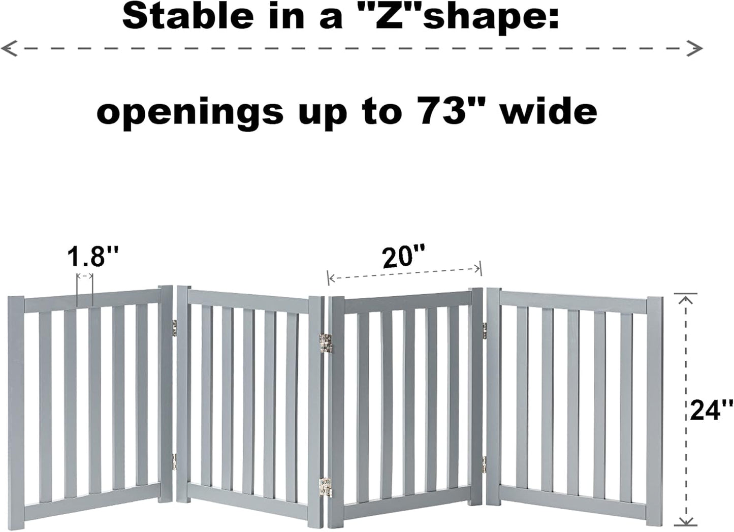 LZRS 4-Panel Wooden Free Standing Foldable Dog Gate Indoor – 24" High, Extra Wide Step-Over Safety Pet Gate for Doorways, Stairs, Hallways, Large Spaces & Playpen for Puppies Indoor Use, Grey