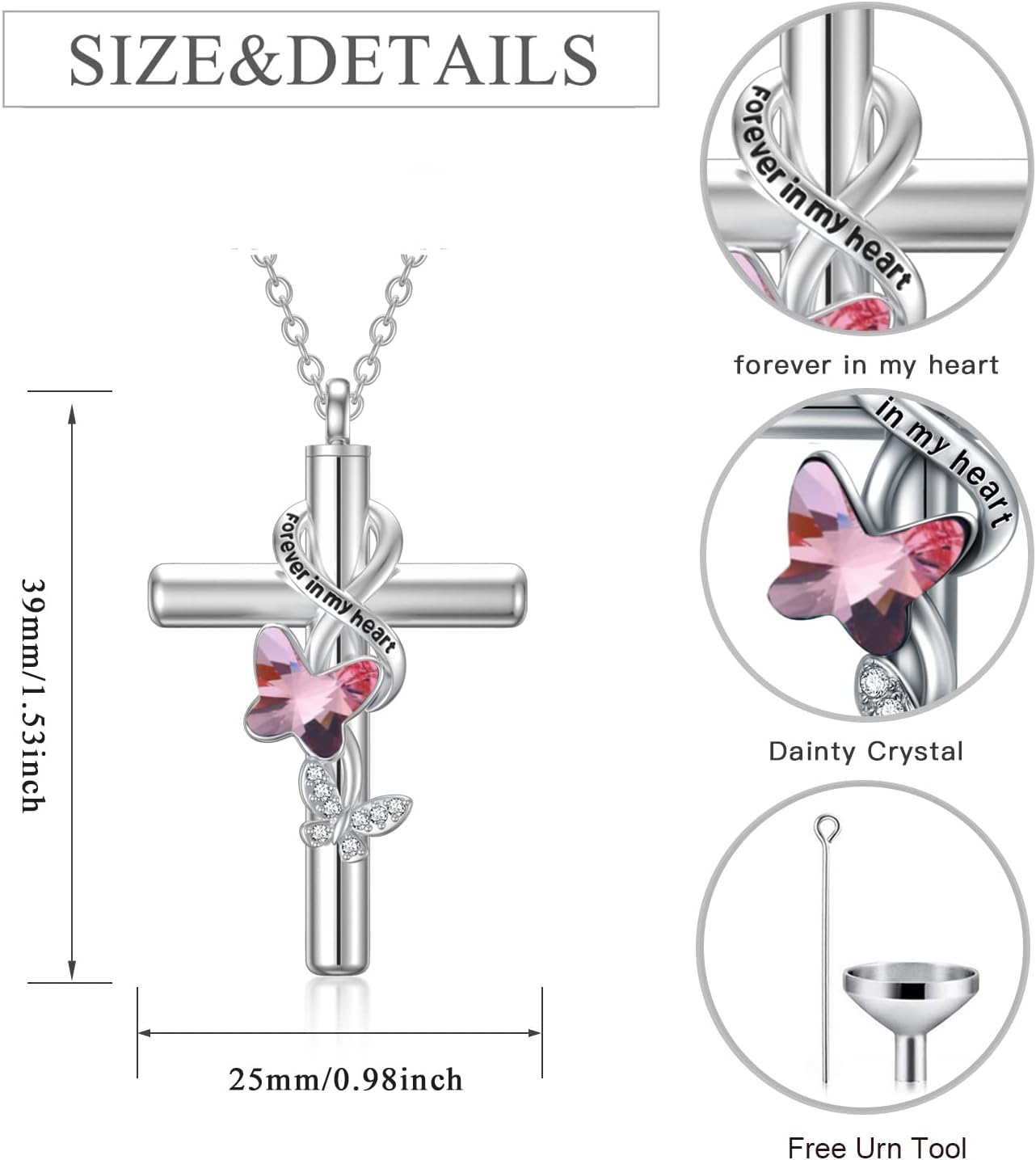 Cross Urn Necklace for Ashes 925 Sterling Silver Cremation Jewelry with Funnel Filler Kit Ashes Necklace for Human Women Girl Pets