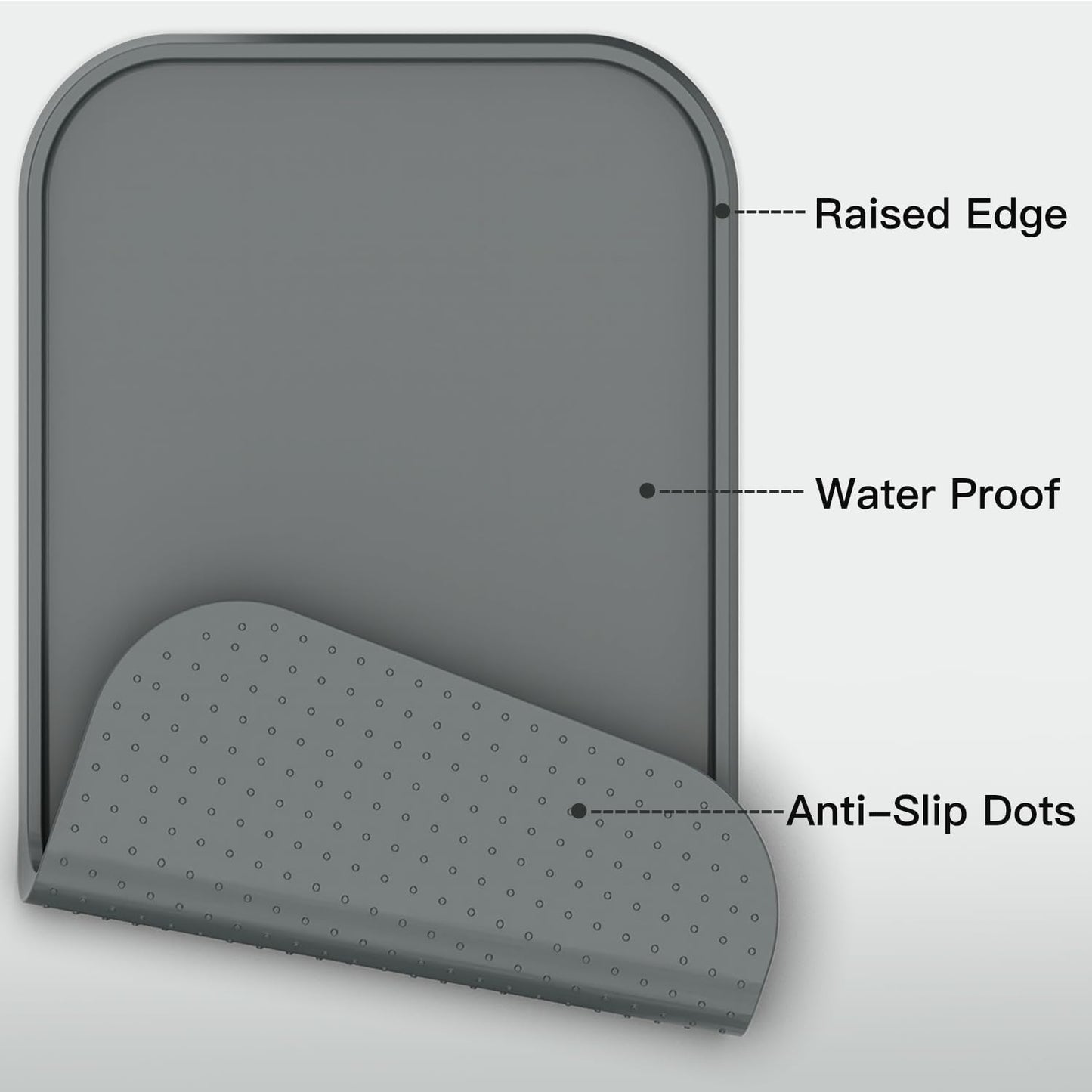 Pet Feeding Mat [Warped Resistant Raised Edge], Water-Proof Silicone Placement for Food Water Bowls, Anti-Slip Base Protect Floor, BPA-Free&Dishwasher-Safe [23.5x13.5inch Large, Gray]