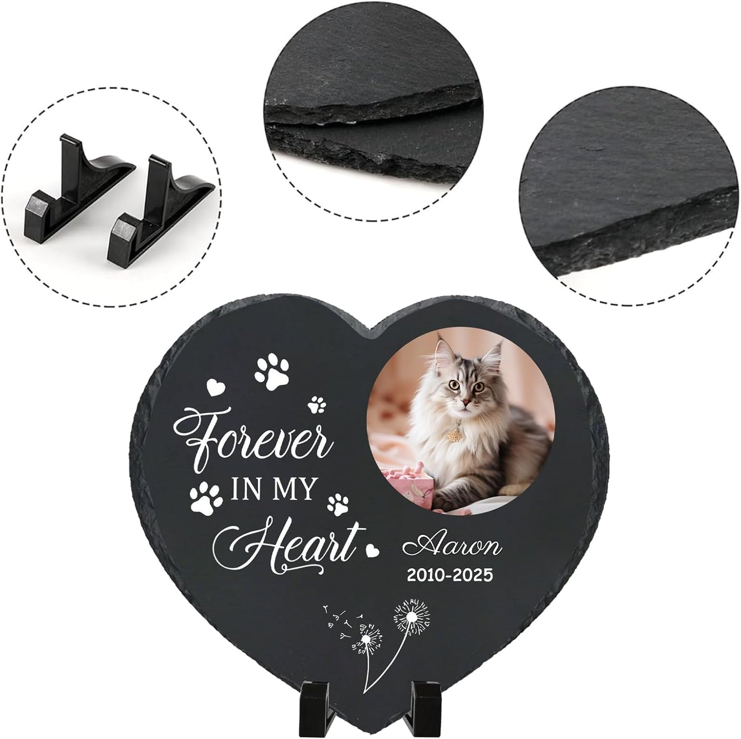 Personalized Pet Memorial Stone - Heart-Shaped Custom Cat Grave Marker with Engraved Name & Photo - Pest Grave Stone for Remembrance Dog/Cat Passing Away Sympathy Gifts (Style B)