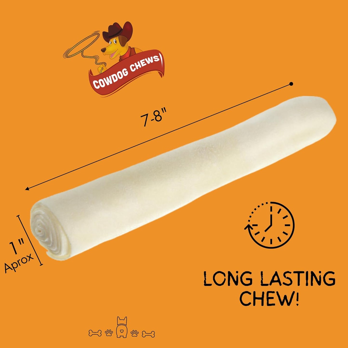 Cowdog Chews Beefhide Roll (7-8 inch) Long Lasting Dog Treat Bone, Great for Dental Health and Aggressive Chewers (40 Count)