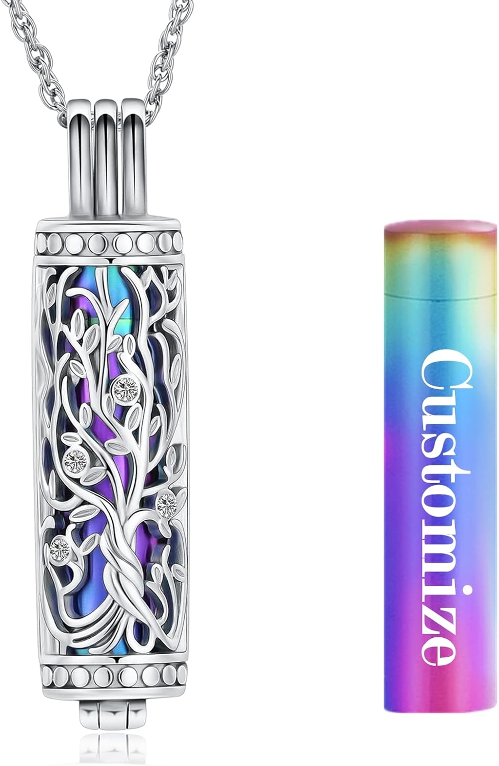shajwo Cylinder Cremation Jewelry Tree of Life Urn Ashes Necklace for Women Men Vial Cremation Ash Pendant Loved One Memorial Jewelry