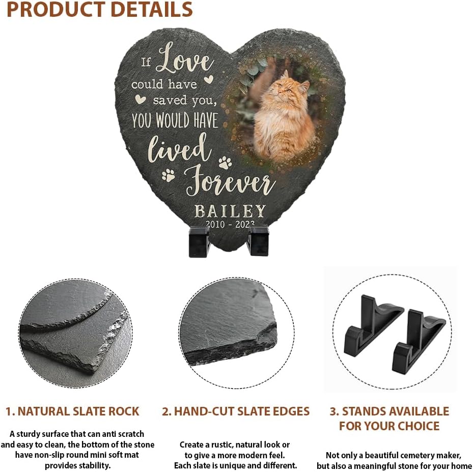 Heart Shaped Pet Headstone Marker with Cat Paw Print, Quote Options - Fit with Loss of Your Emotional Support Pets, Memorial Gifts for a Beloved Dog Outdoor & Indoor Decor