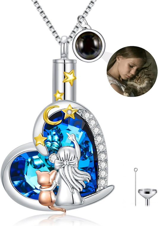 Sterling Silver Pet Urn Necklace for Ashes - Memorial Keepsake for Dog, Cat Pet