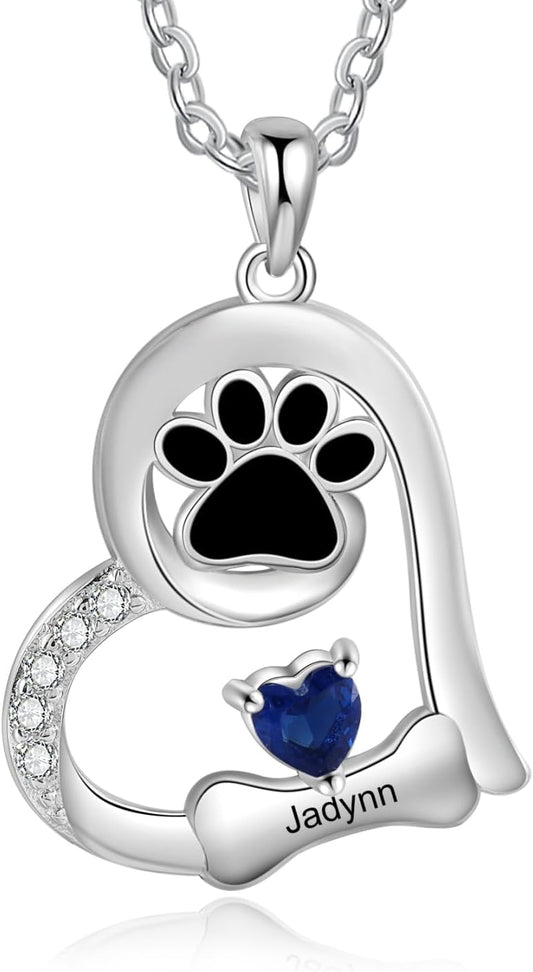 Customized Paw Print Necklace Personalized Pet Name Necklace Custom Engraved Dog Cat Paw Pendant Necklace Pet Memorial Gift for Pet Lovers