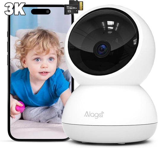 Alaga 3K Indoor Security Camera,5G and 2.4G WiFi,360° Pan and Tilt,AI Human Pet MotionDetection,Night Vision,Two-Way Audio,Compatible with Alexa & Google Assistant,Free 64G SD Card