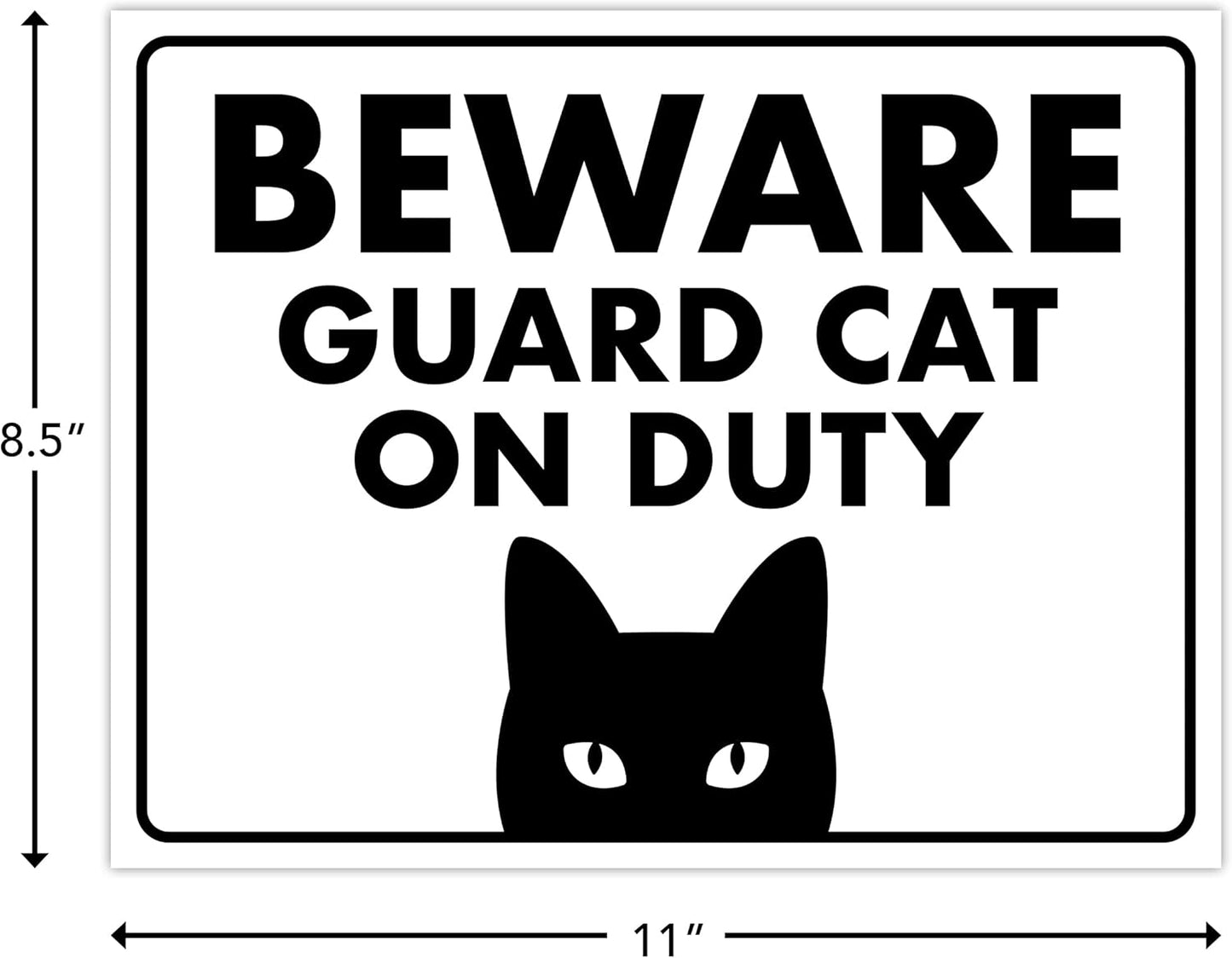 Beware, Guard Cat on Duty - Funny Cat Sign, Laminated - 8.5" x 11" - Cat Signs for Home Decor, Gift for Cat Lovers, Cat Warning Sign - ENVISIONED Signage