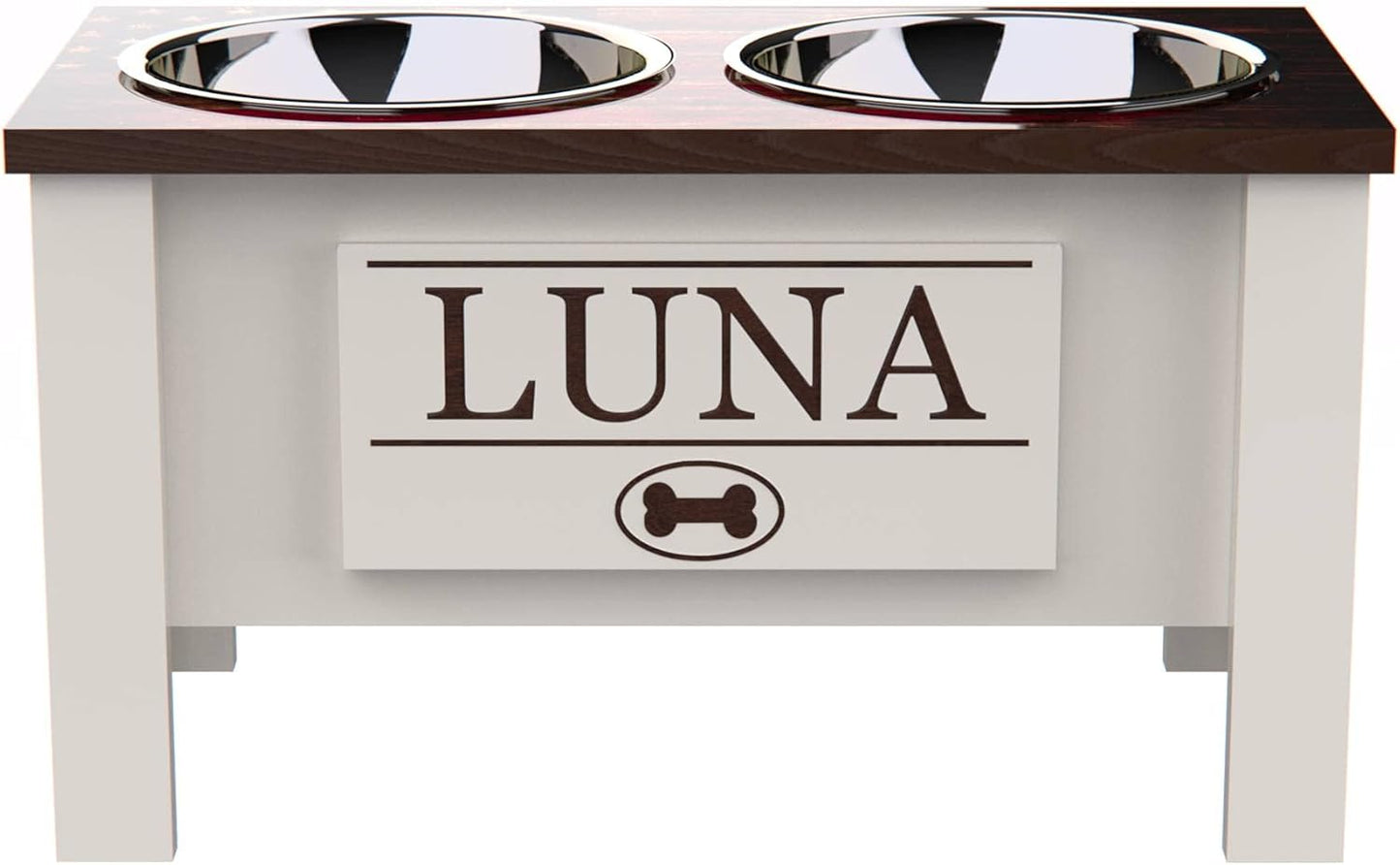 GrooveThis Woodshop - Personalized Elevated Dog Bowl Stand for Large, Medium, Small, X-Small Dogs - Stainless Steel Food and Water Bowls - Raised Dog Dish with Internal Storage (Large, Flag Design)