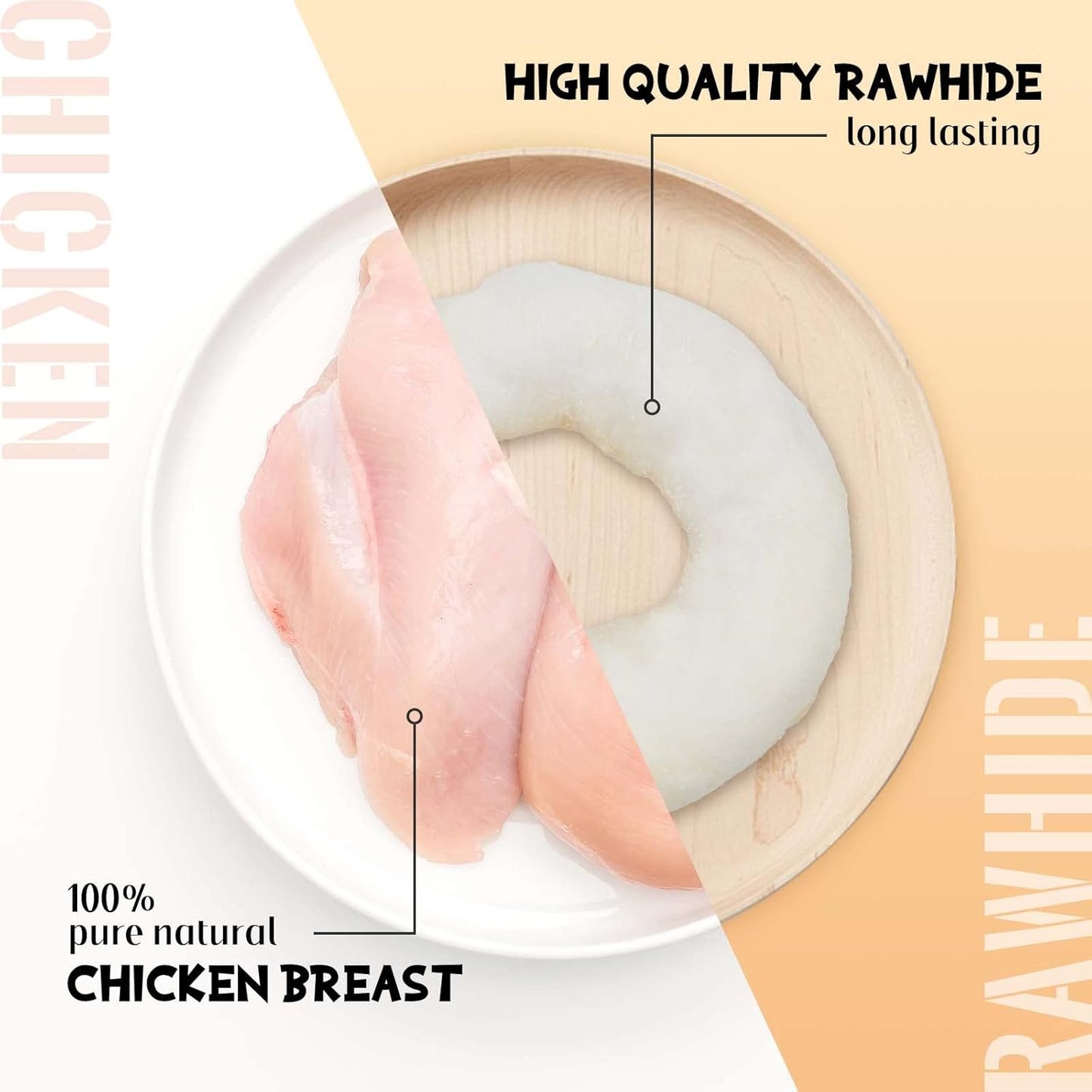 ASMPET Dog Treats Chews, Chicken Wrapped Rawhide Donuts Dental Care Chews for Small Medium Large Breed Aggressive Chewers (Pack of 4)