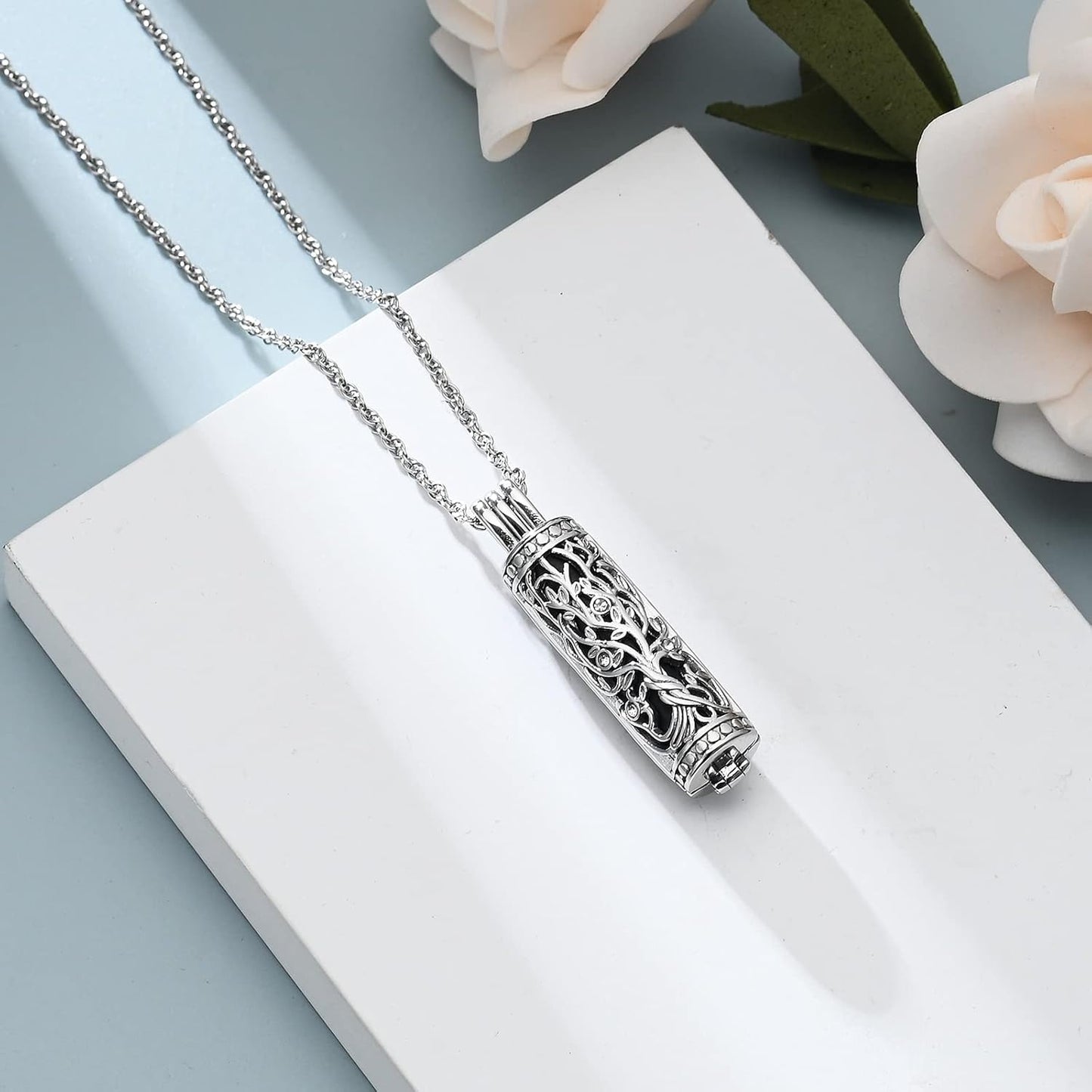 shajwo Cylinder Cremation Jewelry Tree of Life Urn Ashes Necklace for Women Men Vial Cremation Ash Pendant Loved One Memorial Jewelry