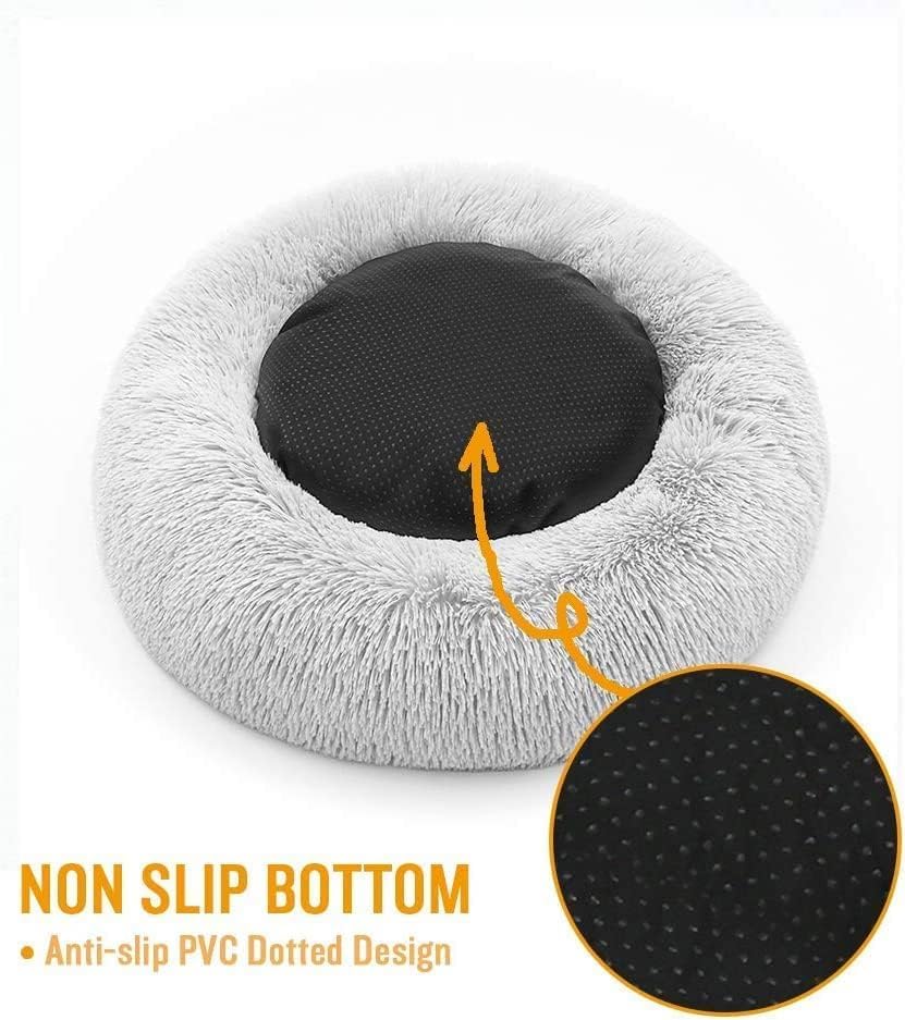 Original Calming Donut Dog and Cat Bed in Shag Fur, Dog Beds for Large Dogs, Anti Anxiety Round Fluffy Plush Faux Fur Pet Bed (Light Grey, 40x40)