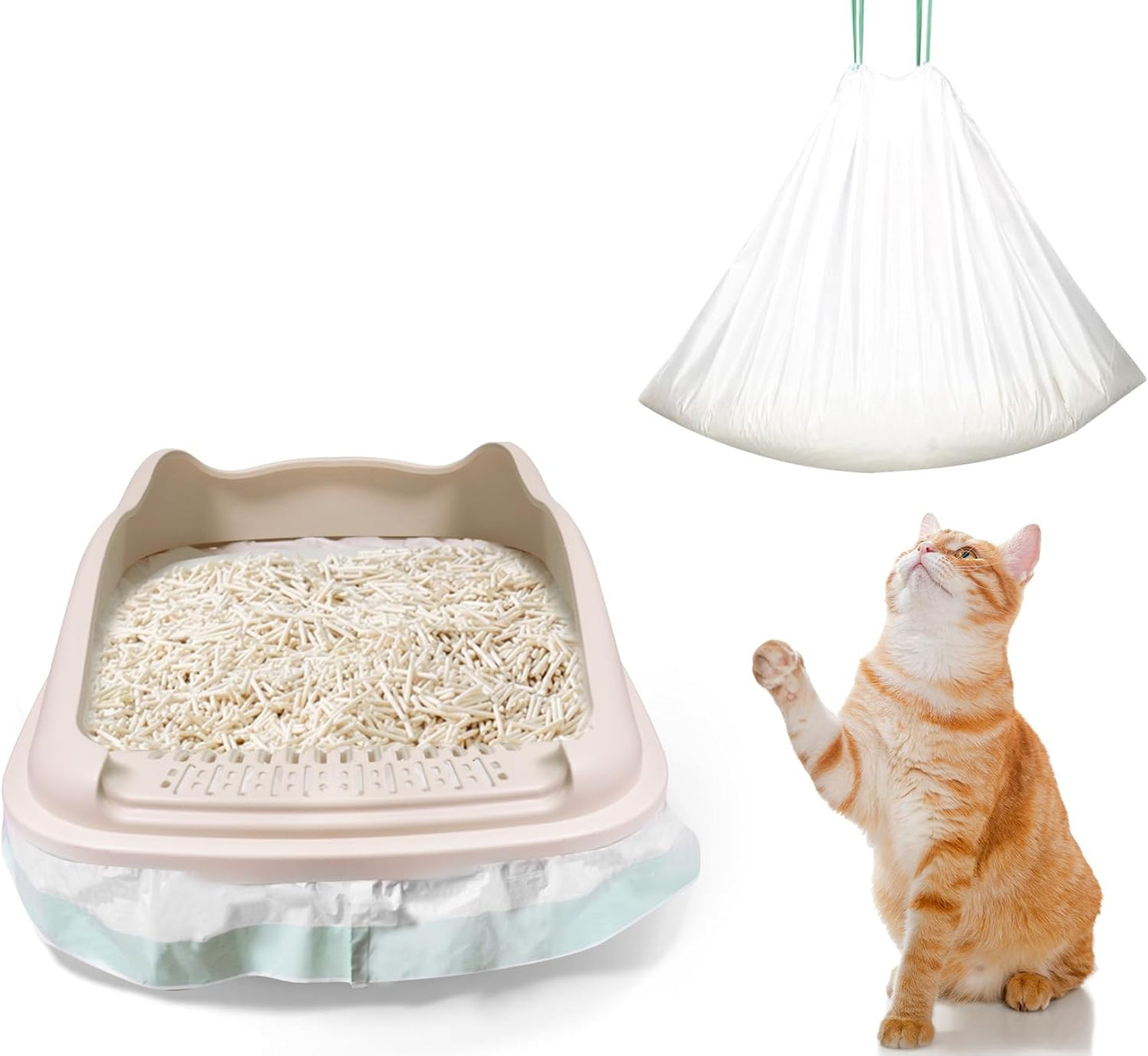 Jumbo Cat Litter Box Liners 40 Ct - Extra Large 37" x 18" Drawstring Litter Pan Liners, 2 Mil Thick Scratch-Resistant, Fits Deep Litter Pans(Pans up to 18") - Leakproof Tear Proof