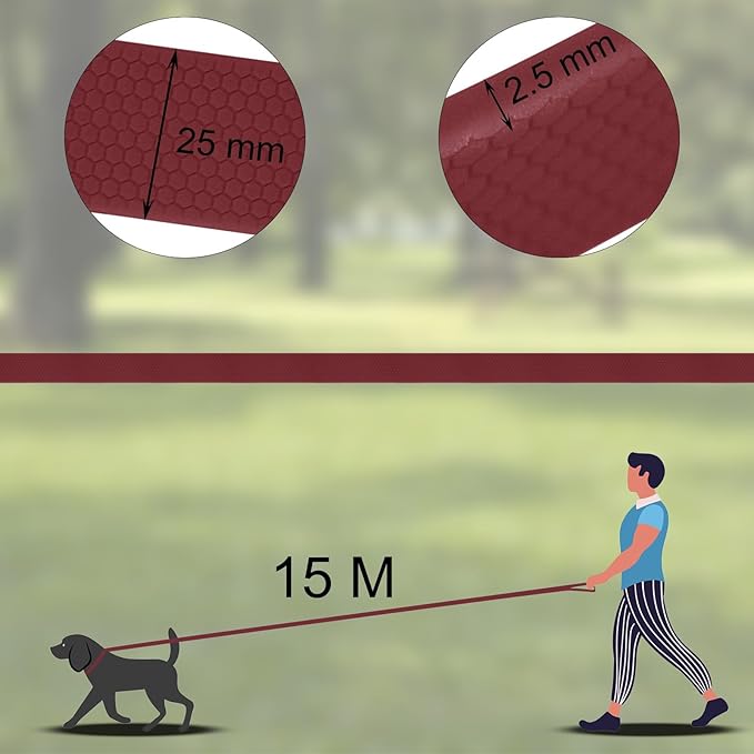 Wolfone 15m Dark Red Heavy Duty Robust Training Dog Leash with Anti-Slip Handle，Waterproof Long Dog Leash for Outdoor Activities